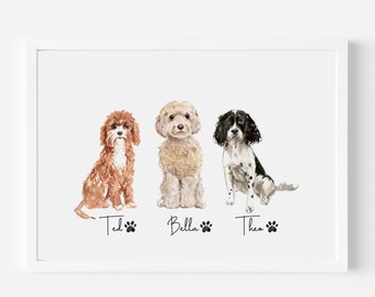Multiple Dog Cat Print, Personalised Dog Print, Pet Prints, Dog & Cat Prints, Choice Of Breeds