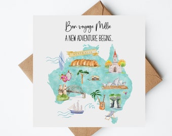 Australia Card, Moving To Australia Card, New Adventures Card, Emigrating Card, Personalised, Bon Voyage Card