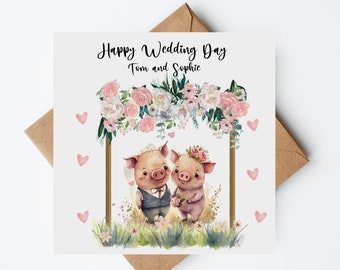 Pig Wedding Day Card, Congratulations On Your Wedding Card,Pigs Wedding Card, Personalised Card