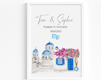 Personalized Santorini Wedding Print, Unique Wedding Gift