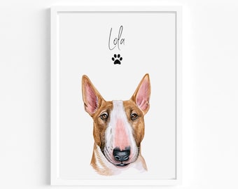 Bull Terrier Personalised Print, Choice Of Colours, Dog Print, Personalised Dog Portrait