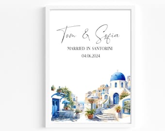 Personalized Santorini Wedding Print, Unique Wedding Gift