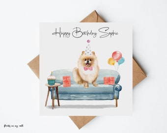 Pomeranian Birthday Card,Personalised Birthday Card, Dog Lovers Card, Handmade Cards, Dog Birthday Cards