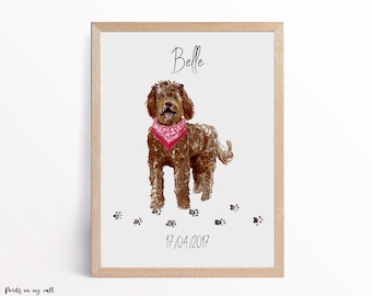 Labradoodle gepersonaliseerde print, kunst aan de muur van de hond, hondenliefhebber geschenken, Labradoodle cadeau, thuisafdrukken, wanddecoratie