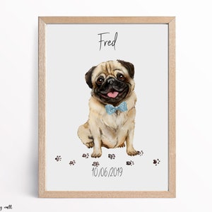 Pug Personalised Print, Pug Gift, Pug Wall Art, Home Decor, Dog Lover Gifts, Personalised Prints