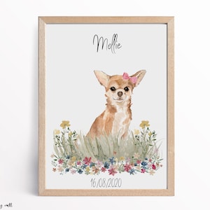 Chihuahua Personalised Print, Custom Wall Art, Dog Lover Gifts, Home Decor, Long Haired Or Short Haired Floral