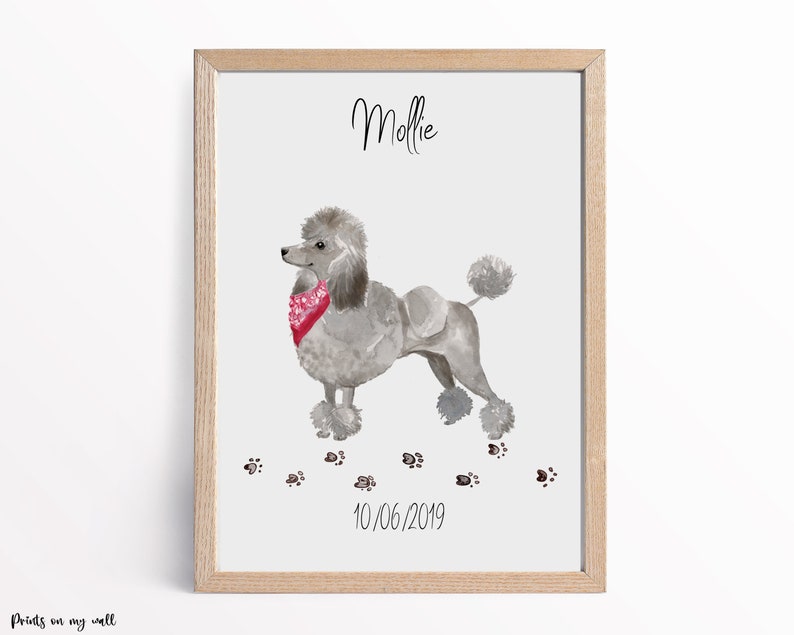 Poodle Personalised Print, Dog Wall Art, Dog Lover Gifts, Home Prints, Custom Wall Decor, Grey And White Poodles image 1