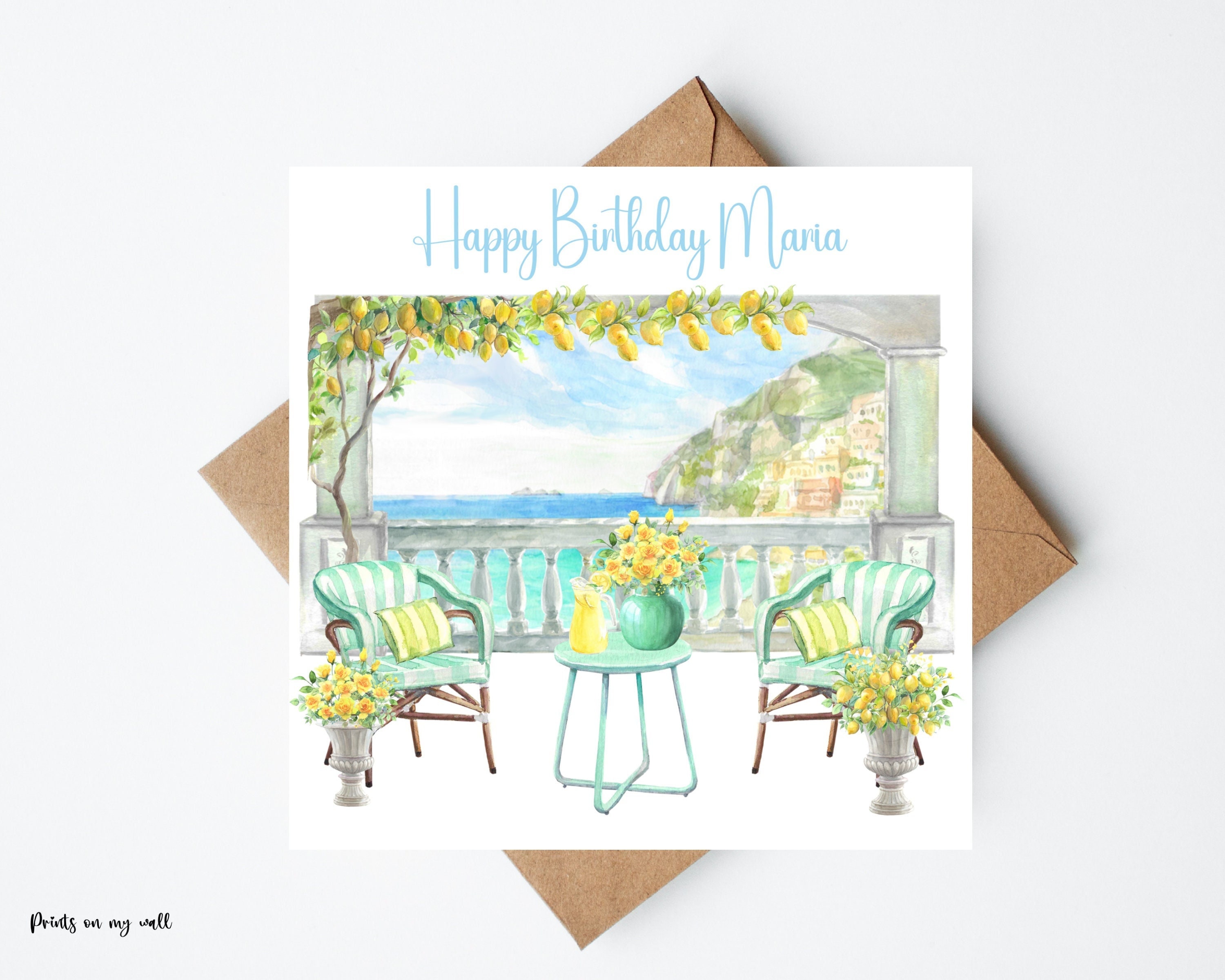 Tarjeta De Cumpleaños Old English Co. - Diseño Acuarela Costa Amalfi, Para él Y Ella