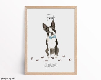 Boston Terrier Print, Personalised Dog Wall Art, Custom Dog Prints, Gifts For Dog Lovers, Home Prints, Wall Decor