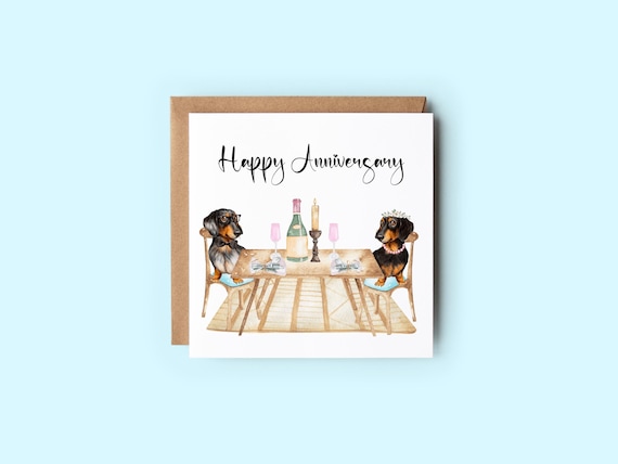 Dachshund Anniversary Card, Handmade Sausage Dog Card
