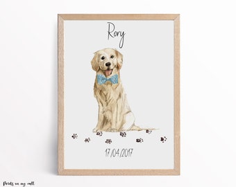Golden Retriever Print, Personalised Dog Prints, Wall Art, Custom Dog Gifts, Dog Lover Wall Art, A5 A4 A3 Prints