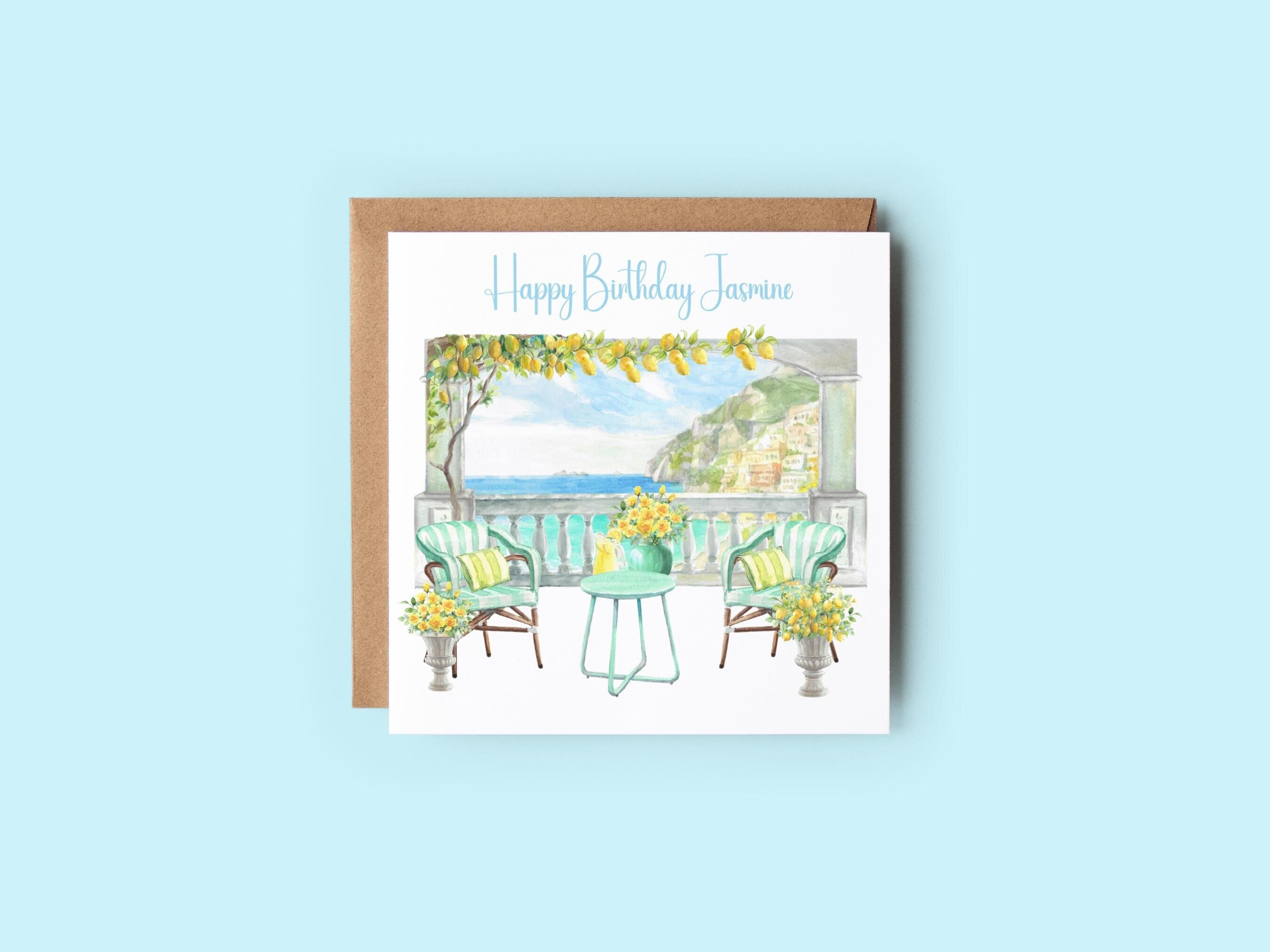 Tarjeta De Cumpleaños Old English Co. - Diseño Acuarela Costa Amalfi, Para él Y Ella