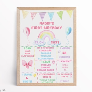 First Birthday Print,Personalised 1st Birthday Sign, Milestone Print, Pastel Print, Birthday Keepsake, Pink Prints, Birthday Gifts