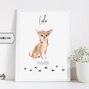 Chihuahua gepersonaliseerde print, aangepaste kunst aan de muur, hondenliefhebber geschenken, woondecoratie, langharige of kortharige afbeelding 3