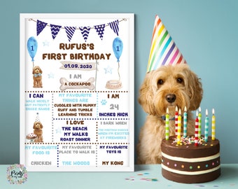 Dog Birthday Prints, Boy & Girl Doggy Birthday Posters, Various Dog Breeds, Personalised Birthday Decor, Doggy Bday Signs
