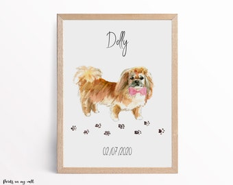 Personalized Pekingese Dog Print, Custom Pet Portrait Wall Art