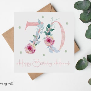Carte pour 70e anniversaire, 70e anniversaire, carte florale pour elle, carte pour un ami, carte pour fille, carte pour tante, carte pour nièce, personnalisée