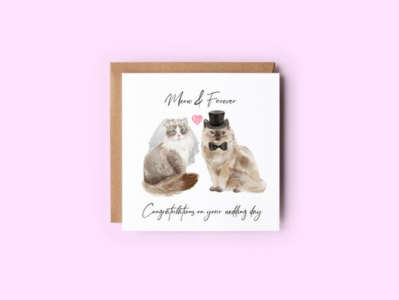 Cat Wedding Card, Meow & Furever, Cute Wedding Cards, Congratulations Card