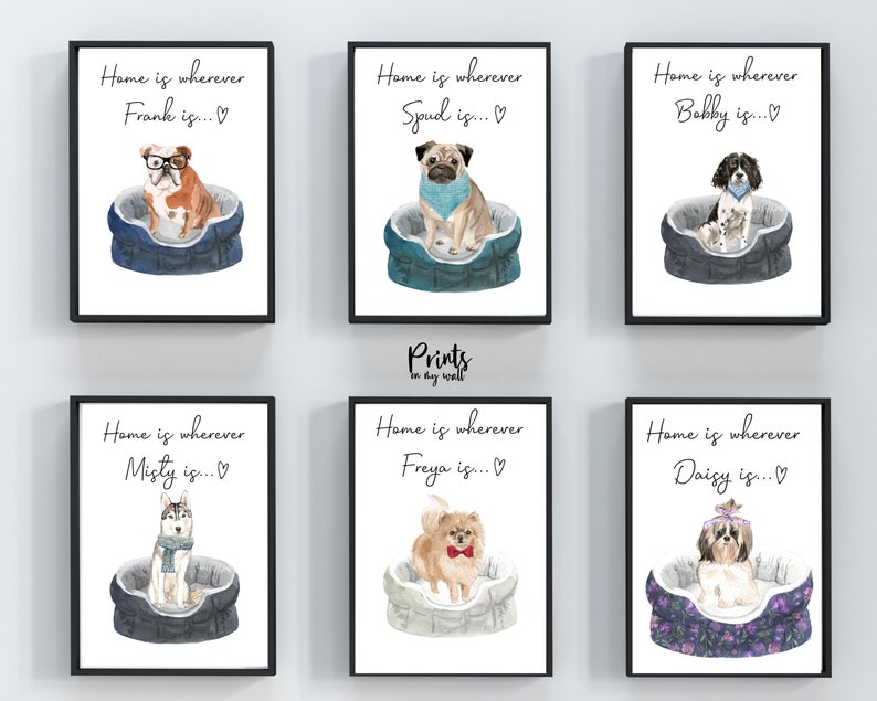 Personalised Dog Print,Various Dog Breeds, Home Is Wherever Your Dog Is, Home Prints, Wall Art, Dog Lover Gifts image 1