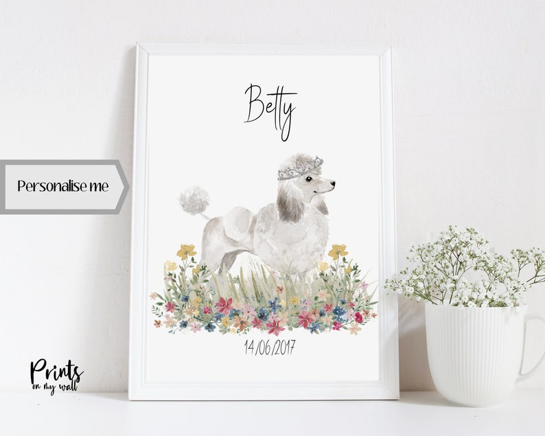 Poodle Personalised Print, Dog Wall Art, Dog Lover Gifts, Home Prints, Custom Wall Decor, Grey And White Poodles image 3