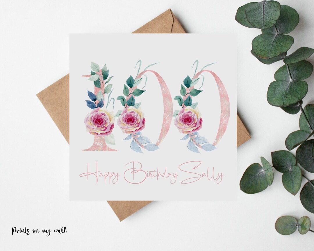 Personalized 100th Birthday Floral Card - Etsy