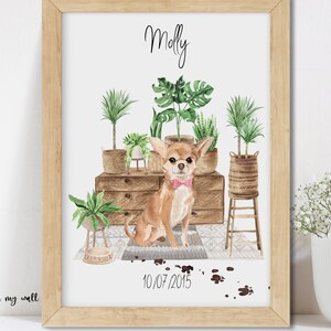 Chihuahua gepersonaliseerde print, aangepaste kunst aan de muur, hondenliefhebber geschenken, woondecoratie, langharige of kortharige afbeelding 2