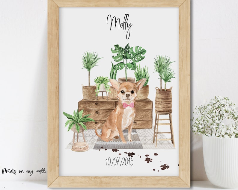 Chihuahua Personalised Print, Custom Wall Art, Dog Lover Gifts, Home Decor, Long Haired Or Short Haired House plants