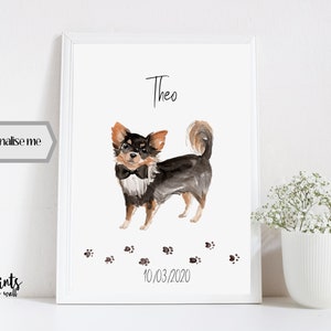 Chihuahua gepersonaliseerde print, aangepaste kunst aan de muur, hondenliefhebber geschenken, woondecoratie, langharige of kortharige afbeelding 4