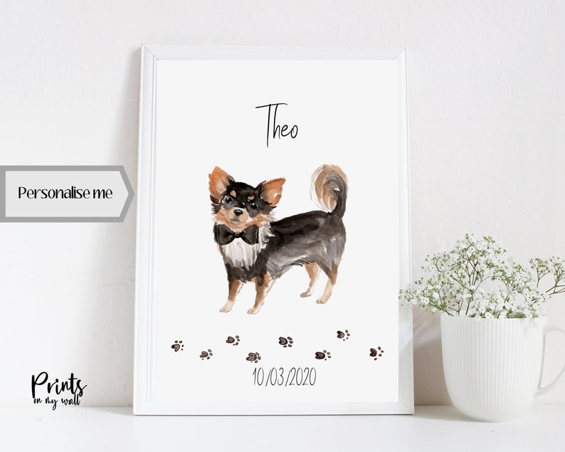 Chihuahua gepersonaliseerde print, aangepaste kunst aan de muur, hondenliefhebber geschenken, woondecoratie, langharige of kortharige afbeelding 4