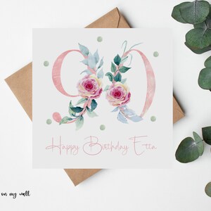 Carte pour 90e anniversaire, 90e anniversaire, carte florale pour elle, carte pour un ami, carte pour fille, carte pour tante, carte pour nièce, personnalisée