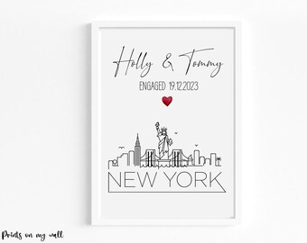 Personalized New York Engagement Print, Wedding Gift, Wall Art