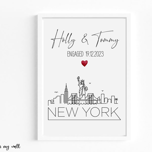 Personalised New York Engagement Print,New York Print,Wall Art, Wedding Gift, Engagement Gift