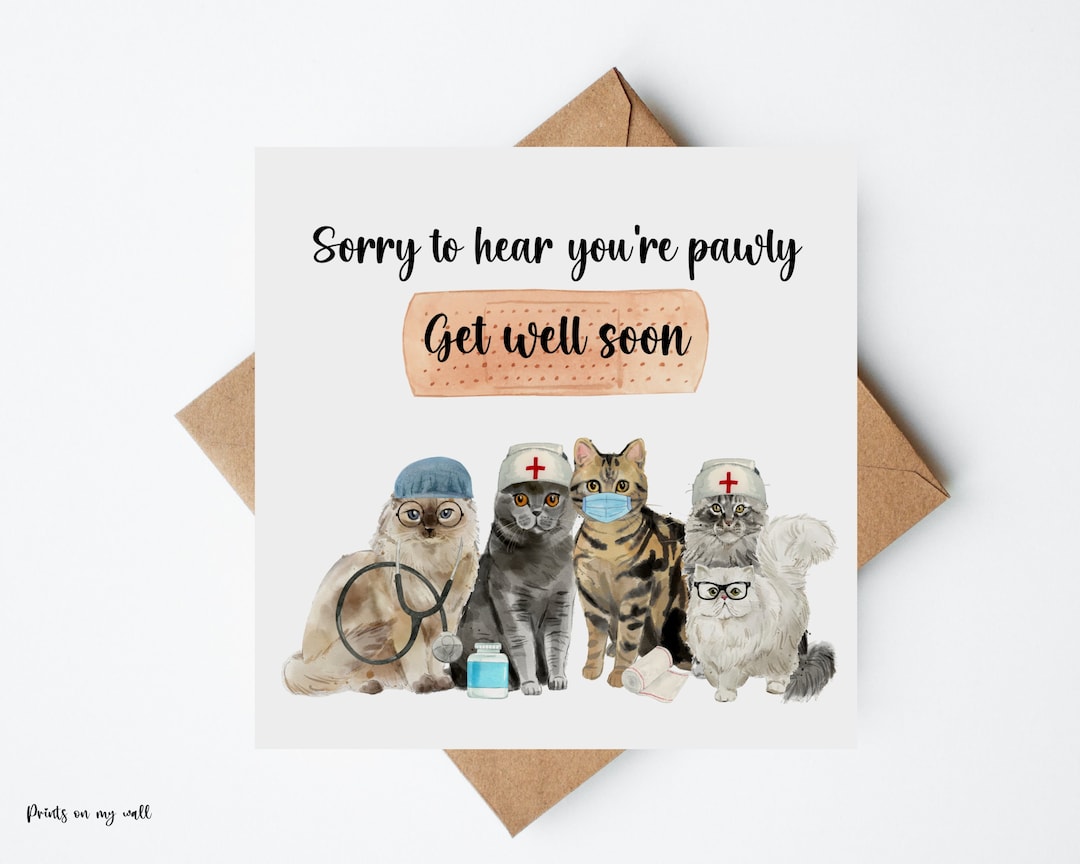 Get Well Soon Card, Cat Get Well, Cat Nurses, Feel Better Soon Card Etsy