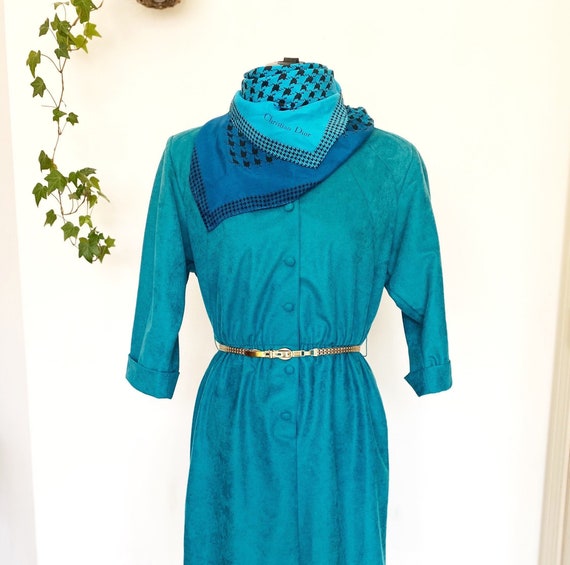 Beautiful vintage 1960s teal blue button down she… - image 2