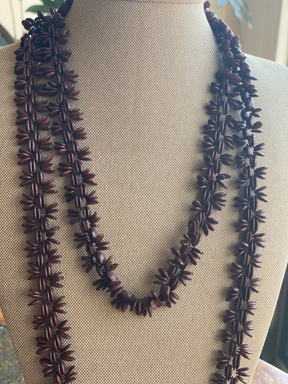 True vintage 70s brown floral beaded long necklac… - image 9