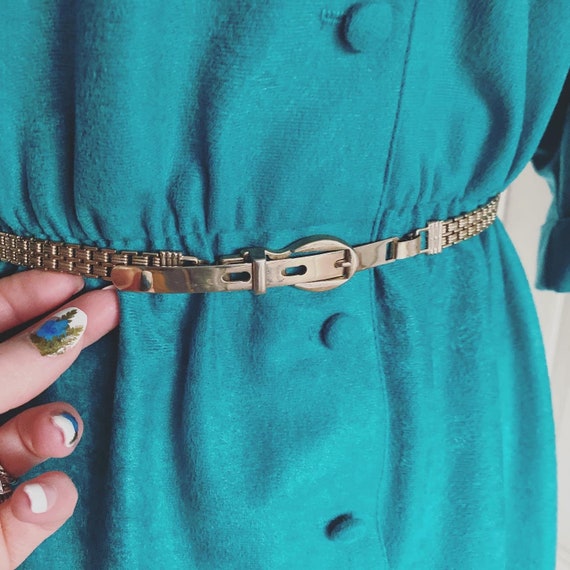 Beautiful vintage 1960s teal blue button down she… - image 7
