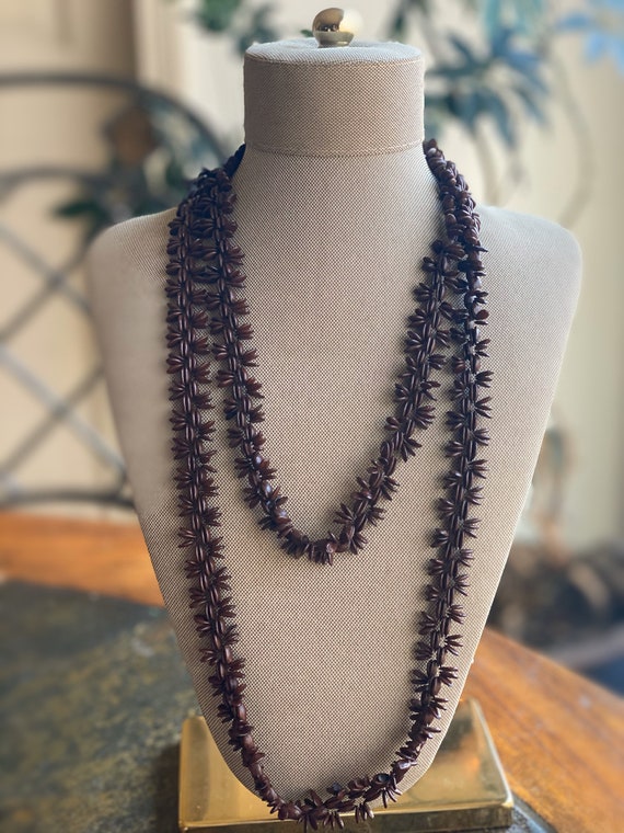 True vintage 70s brown floral beaded long necklac… - image 4