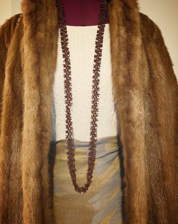 True vintage 70s brown floral beaded long necklac… - image 7