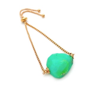 Chrysoprase Gemstone Slider Chain Bracelet, in Silver, Gold, or Rose Gold