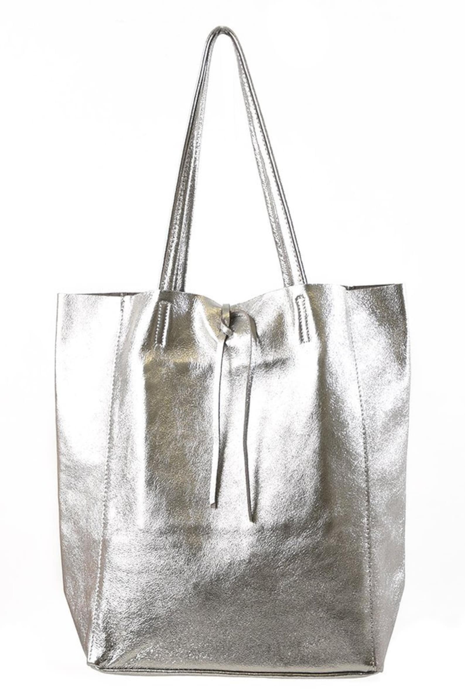 Silver Metallic Leather Tote Bag | Etsy