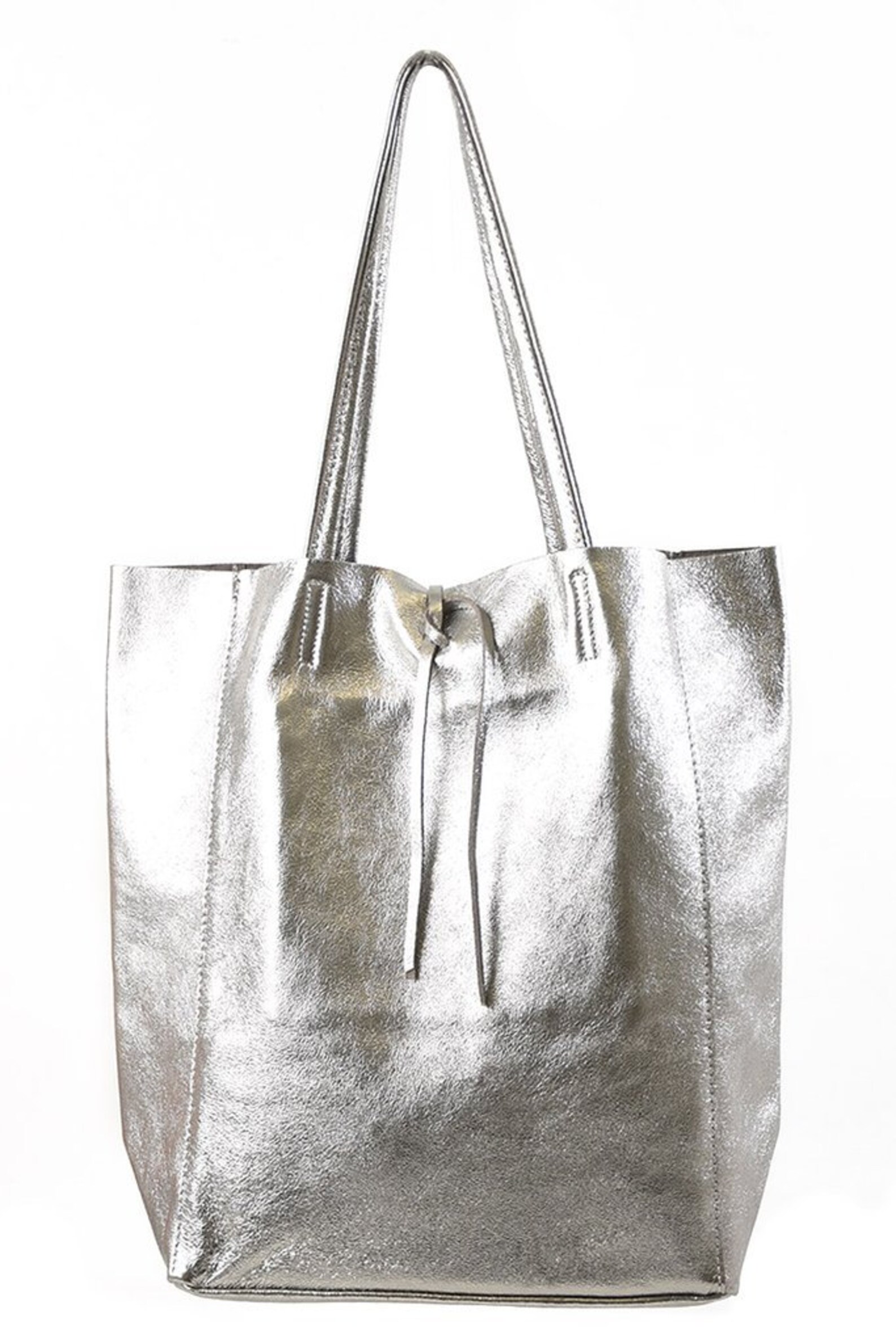 Silver Metallic Leather Tote Bag | Etsy