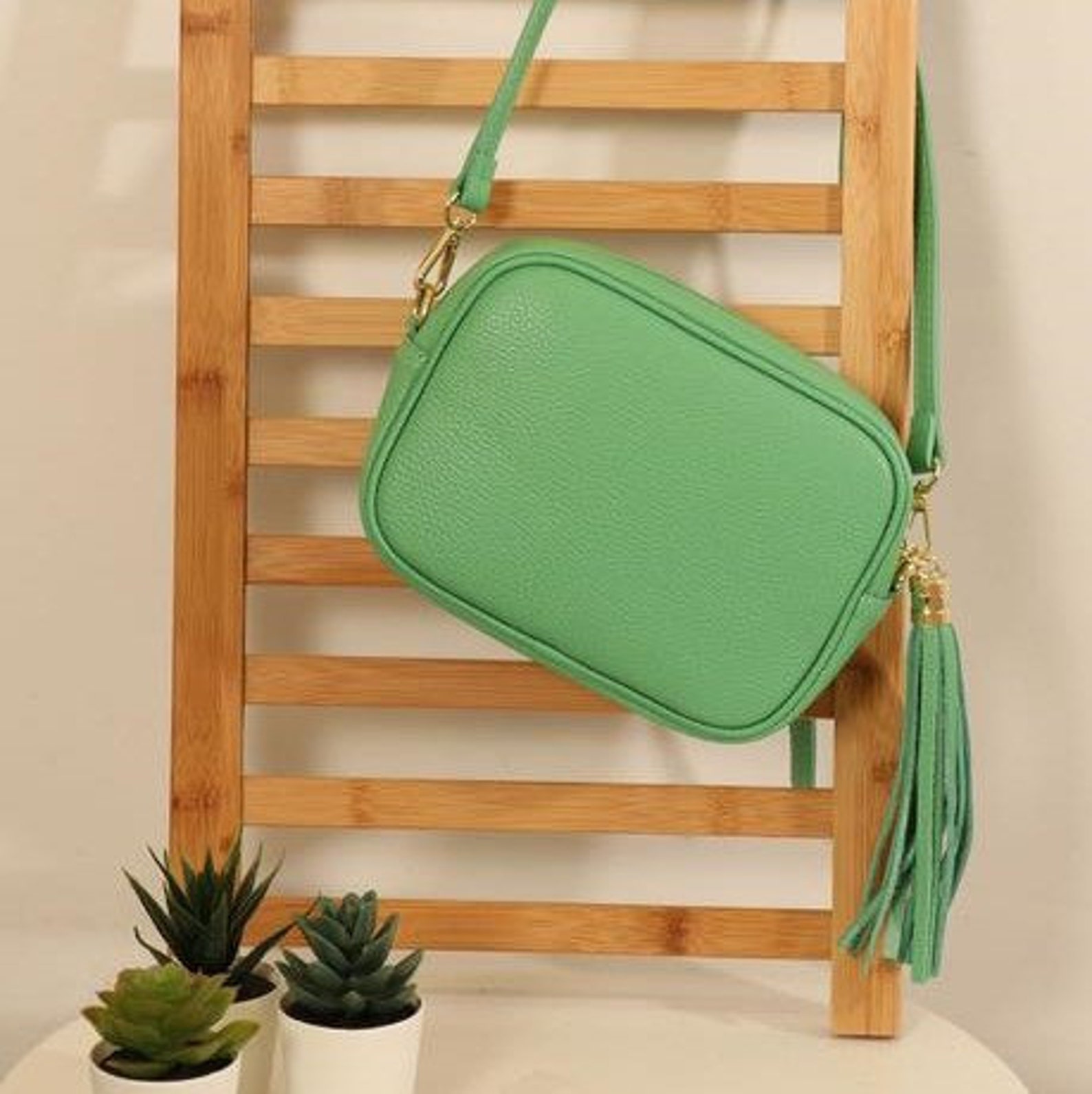 Green Italian Leather Camera Bag Interchangeable Straps Etsy