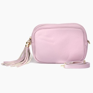 Lilac Italian Leather Crossbody Bag, Leather Crossbody Camera Bag, Leather Tassel Festival Bag, Soft Box Bag Purse, Camera Bag