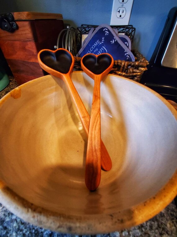 Black Heart 12 Inch Cherry Wood Spoon Handmade