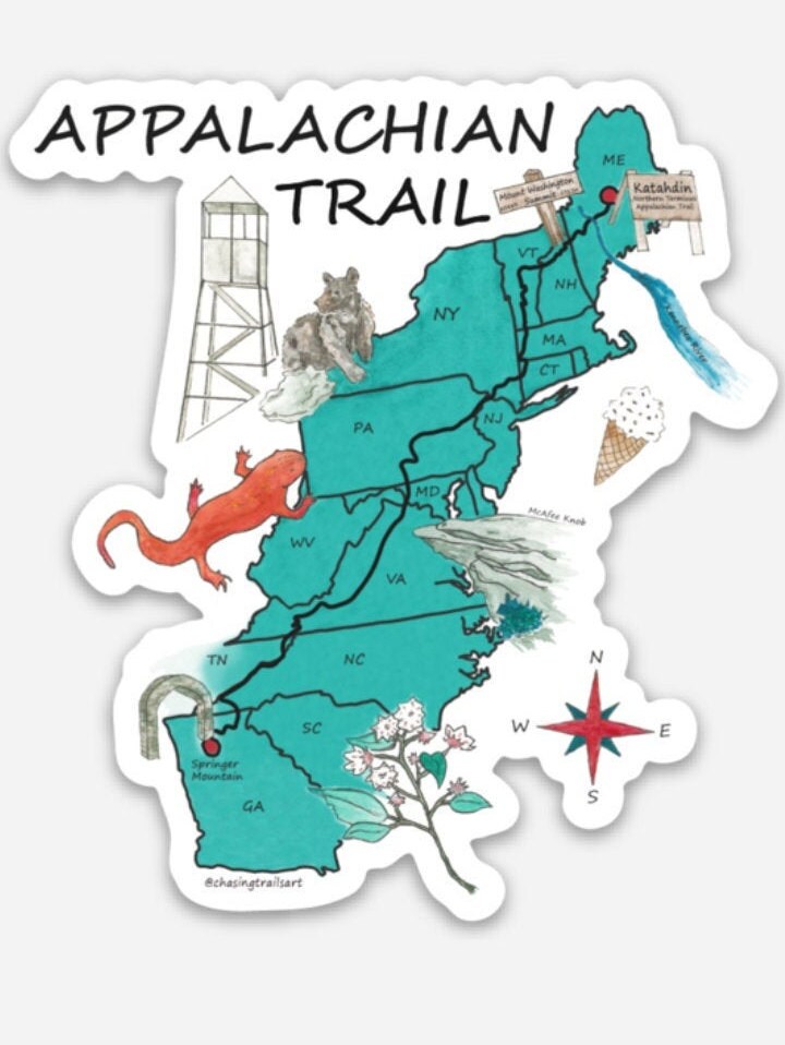 Trail Map Sticker Appalachian Trail Sticker, Hiking Sticker,at Sticker, Appalachian Trail ...
