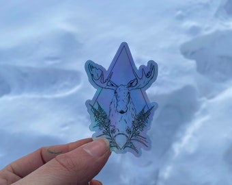 Holographic moose sticker- nature sticker, wildlife sticker