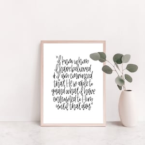 Versículo bíblico Arte de la mano Carta Digital Impresión - 2 Timoteo 1:12