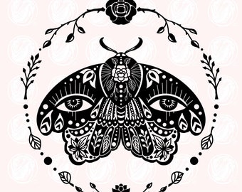 Witchy Moth SVG, Butterfly Floral Clipart, Third Eye Printable (Digital Download)