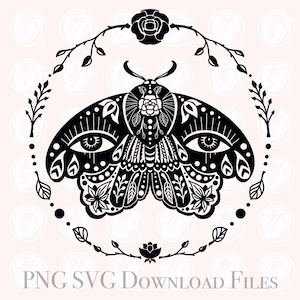 Witch spiritual Boho moth butterfly SVG JPG download files for cricut witchy mystical magical clipart art third eye printable