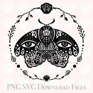 Papillon magique sorcière svg téléchargeable jpg design floral papillon de nuit dessin imprimer cricut clipart sorcière magique